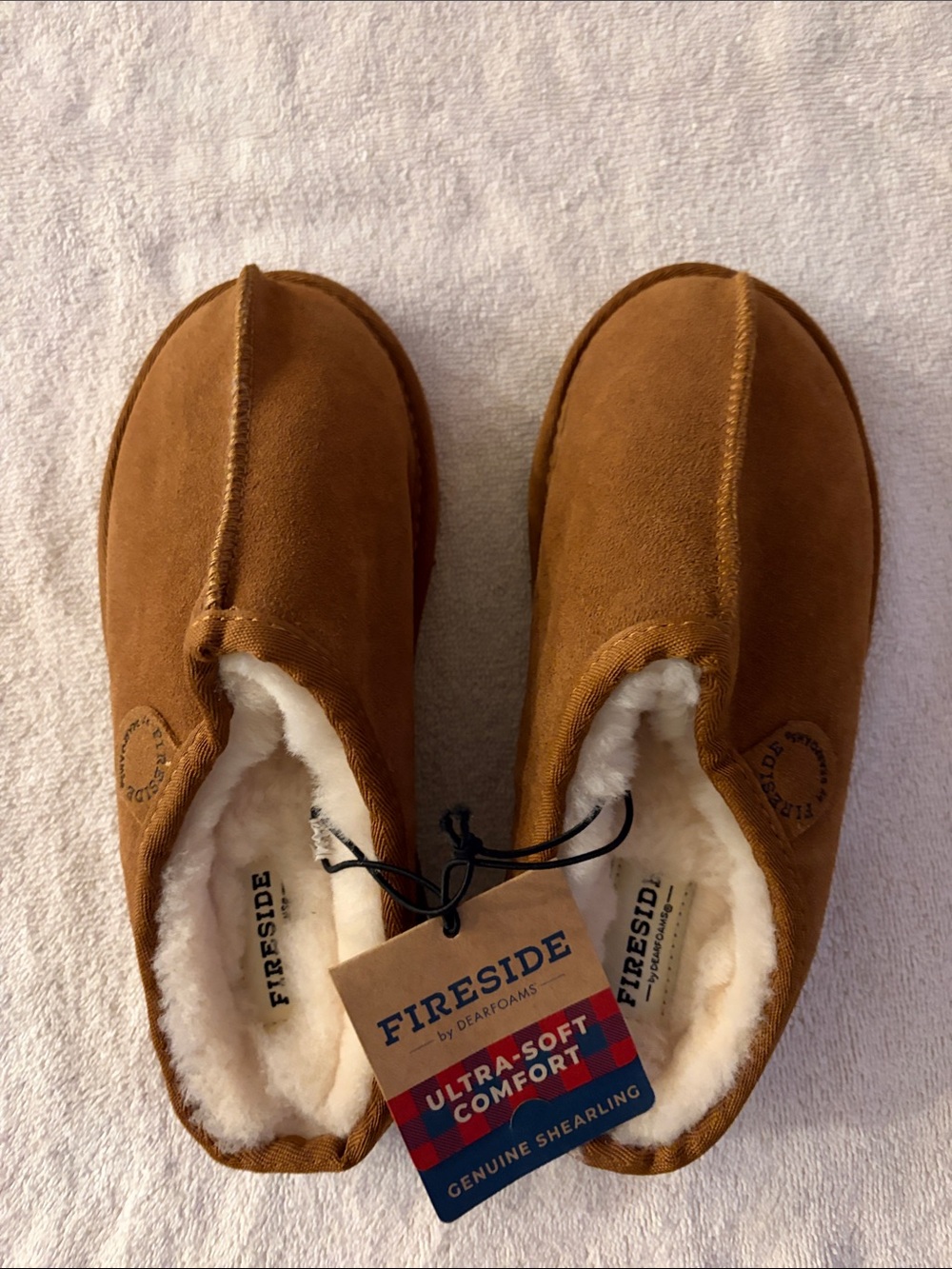 Dearfoams Chestnut Shearling-Lined Slip-Ons